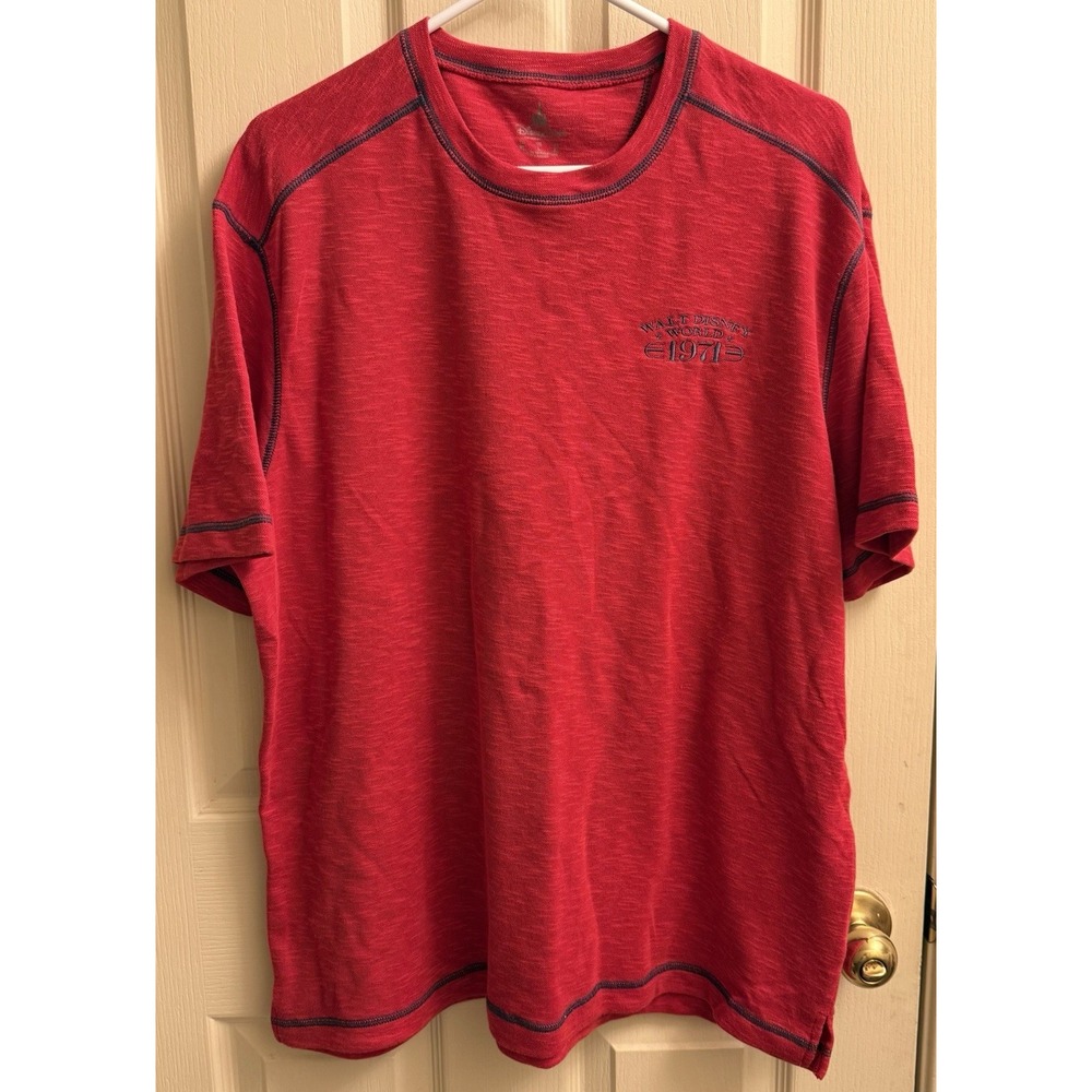 Disney Parks Red Short Sleeve Embroidered Crew Neck Shirt Adult Size Large EUC